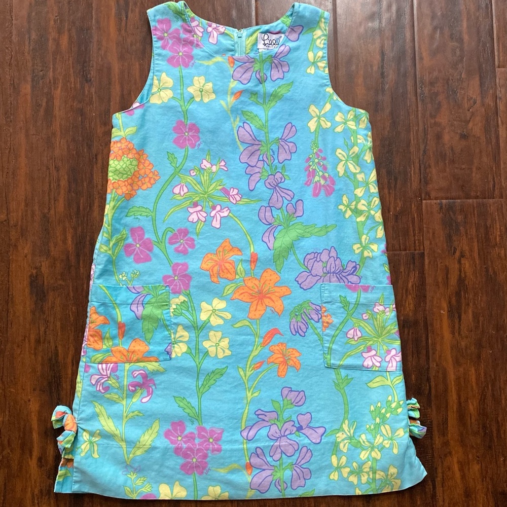 Girls Lilly Pulitzer blue floral shift dress size 14 white label rare